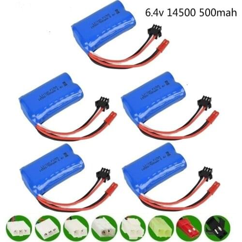 6.4v 14500 500mah Li-ion Battery for Wltoys 18401/18402 Remote Control Off-road Vehicle 6.4v battery for RC toys Car Boat 5PCS
