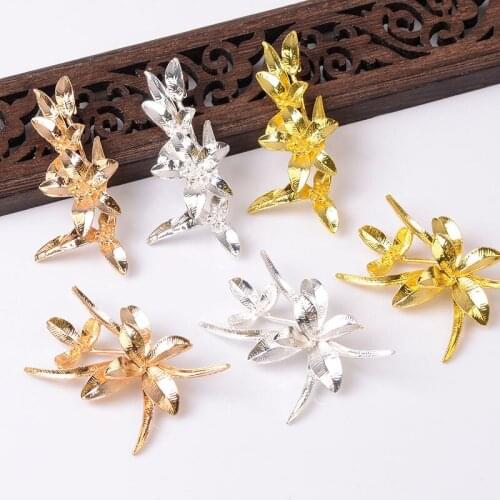 10 PCS Metal Alloy Accessories Gold Silver Plated Flowers Branch DIY Handmade Accessories For Jewelry Making