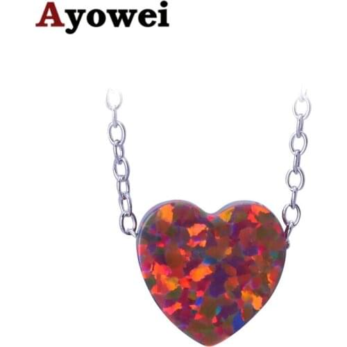 Ayowei 925 sterling silver Wedding gift heart-shaped orange fire opal for women silver necklace pendant fashion jewelry OPS738A