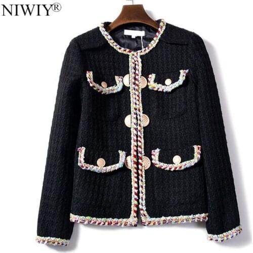NIWIY Brand Autumn Handmade Tweed Black Jacket Chaquetas Mujer Primavera 2021 Winter Black Women Coat Casaco Feminino K9065
