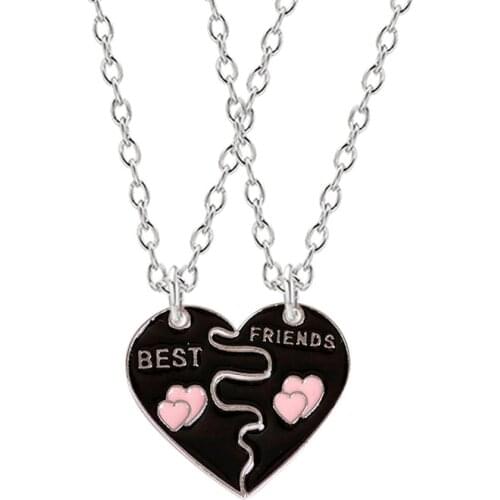 Best Friend 2 Piece Set Necklace Pink Peach Heart Pendant Necklace Female Bff Friend Friendship Birthday Gift Choker Chain
