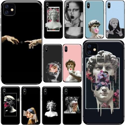 Mona lisa David Statue stone sculpture Phone Case for iPhone 11 12 pro XS MAX 8 7 6 6S Plus X 5S SE 2020 XR Luxury brand shell