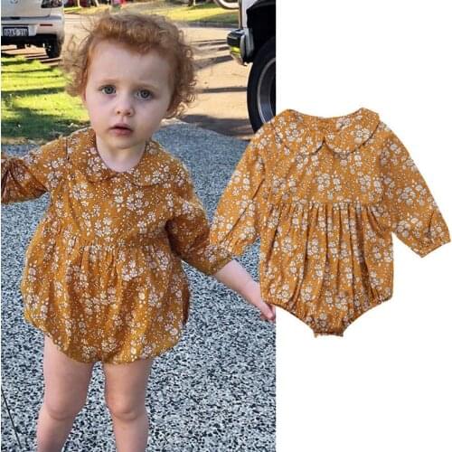 0-24 Months Baby Girls Clothes Yellow Ruffles Baby Bodysuit Jumpsuit Floral Print Baby Clothes Baby Girls Outfits Dropshipping