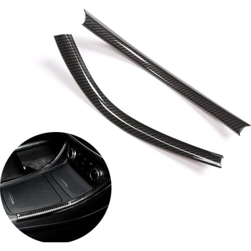 For Mercedes Benz A B CLA GLA Class W176 A180 C117 X156 2pcs Car Center Control Panel Side Strips Cover Carbon Texture Decor