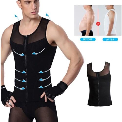 Slimming Abdominal Shaper Chest Vest Waist Trainer Tops Gynecomastia Shirt PRAYGER Men Control Boobs Zipper