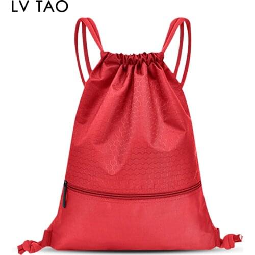 Double Sturdy Drawstring Bag With Front Zipper Pockets Waterproof Sports Gym Backpack 420D Ployester Sports Cinch Sack