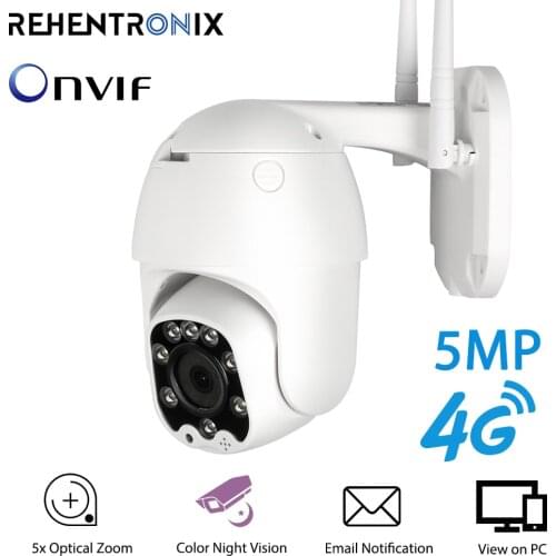 5MP Wifi 4G Camera Outdoor PTZ Security Camera AI Human Detection ONVIF 5x Optical Zoom Color Night Vision Dome IP Camera