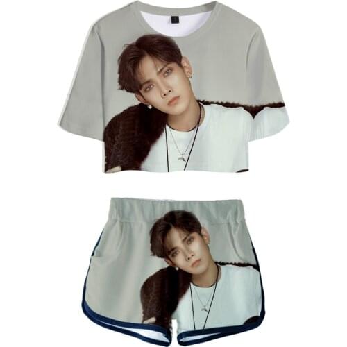 Nes Cute Novelty Beautiful Girls Hot Sexy Two Pieces sets ATEEZ T-shirts shorts Pants Dew navel Sport Girls Short Sleeve Suits