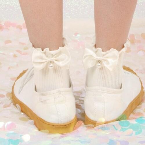 Japanese-style Bow Beading Lace Short Socks Cotton Vertical Stripe Frilled Lolita GIRLS Princess Short Socks Womens