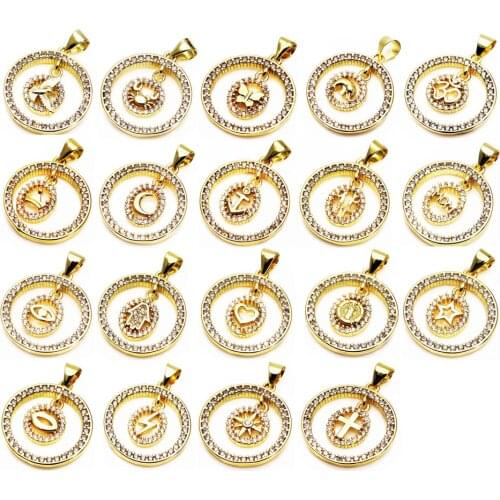 Lovely insects micro Zircon Pendant Round bouncing Pendant cross moon stars Love Pendant necklace chain DIY jewelry accessories