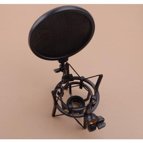 LETAOSK Black Studio Microphone Shock Mount Stand Holder with Wind Screen Shiled Pop Filter Mask