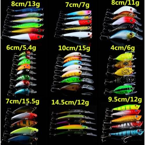 LINGYUE 51pcs/lot Fishing Lures Set Mixed 9 Models Fishing Tackle Artificial 51 Colors Bass Crankbait Wobblers Plastic Fish bait