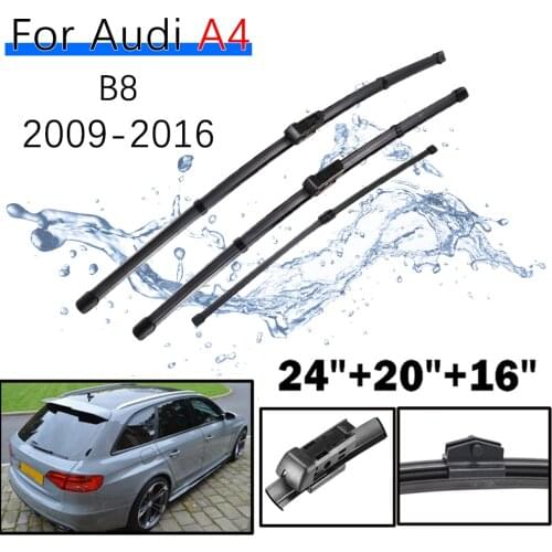 LHD Wiper Front Rear Wiper Blades Set For Audi A4 B8 2009-2016 Windshield Windscreen Window 24"+20"+16"