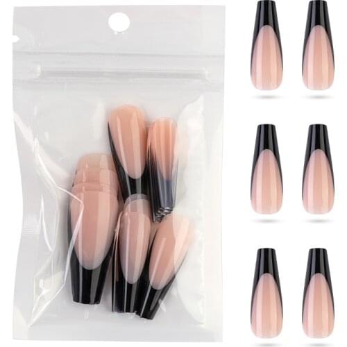 Full Cover French Nails Press on Tips Coffin False Acrylic Ballerina 20pcs Faux Ongle Nails Fingernails Reusable Wear Tips