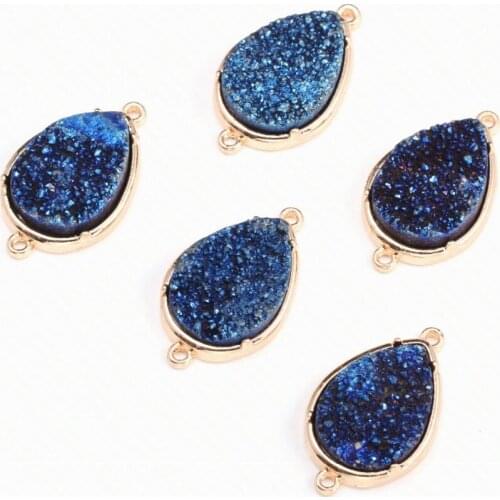 Natural Stone Pendant oval shape Crystal Cluster Double Hole Connector for Jewelry Making DIY Necklace Bracelet Accessories