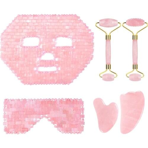 6 in 1 Jade Roller Gua Sha Scraper Face Eye Sleeping Mask Facial Roller Gouache Scraper Massager Natural Crystal Skin Care Tools