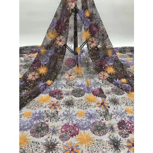 2021 Latest French Nigeria Sequined Lace Fabric High Quality Tulle African Lace Fabric Wedding African French Tulle Lace D37671