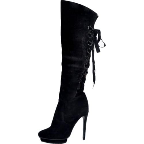 Original Intention New Fashion Over Knee Boots Flock High Heels Stylish Boots Sexy Black Shoes Woman Big Size 4-15