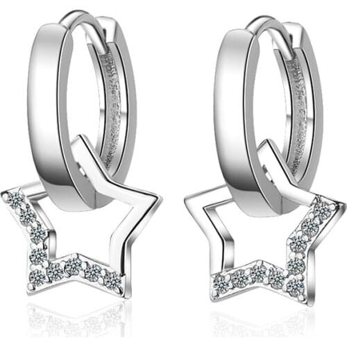 New Fashion White Gold Plated Star Earrings for Women Female Luxury AAA Zircon Crystal Earring Jewelry Accessories Oorbellen