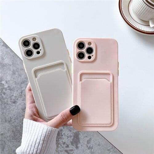 Solid Color Shockproof Card Holder Wallet Case For iPhone 11 12 Pro Max 7 8 Plus 12 Mini X XR XS Max SE 2020 Soft TPU Back Cover