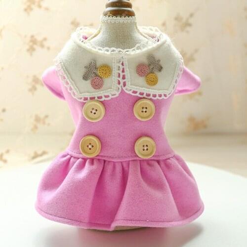 Dog Clothes Cat Clothes Autumn and Winter New Warm Woolen Cloth College British Style Purple Cherry Woolen Cloth Puppy Dress