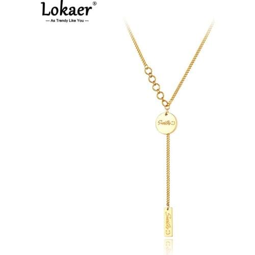 Lokaer Titanium Stainless Steel Smiley Choker Necklaces For Women Girls Trendy Bohemia Charm Pendant Necklace цепочка N21082