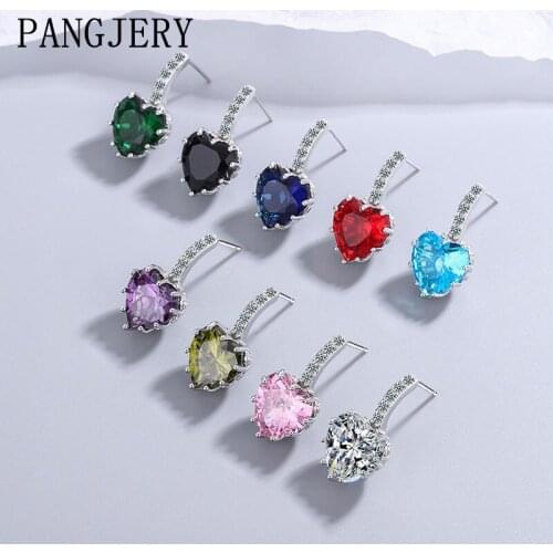 PANGJERY 925 Sterling Silver Micro Pave Zircon Earrings for Women Sister Group Multiple Colour LOVE Heart Party Jewelry Gifts