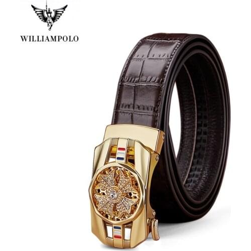WILLIAMPOLO 2021 Mens Genuine leather Belt Strap Male Metal Luxury Brand Designer Top Quality Belts for Men Automatic Buckle