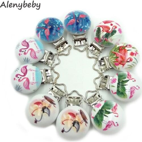 Random mix Baby Pacifier Clip teether Animal Pattern Wooden With Metal Soother Holders For DIY Teething Craft Dummy Clip Holder