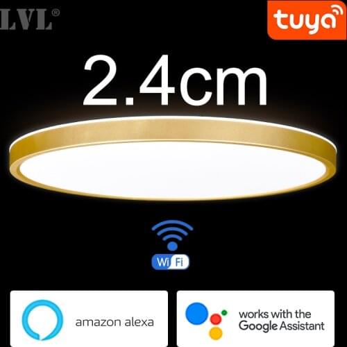 Modern Led Smart Ceiling Light Golden Wood Grain Dimmable Home Lighing WiFi Tuya App Voice Control Surface Mounting Ceiling Lamp