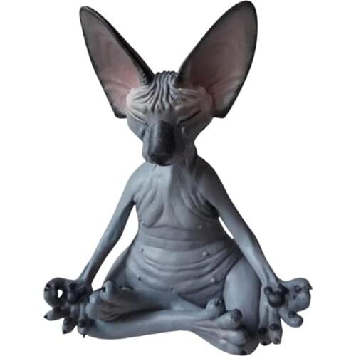 Living Room Decoration Statue Sphynx Cat Statue Zen Yoga Pose Buddha Cat Meditate Collectible Figurines Miniature Yoga Mascot