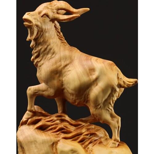 12/14CM Goat Statue Wood Carved Sheep Decoration Feng Shui Zodiac Decoration Carving Crafts High-grade Business Gifts