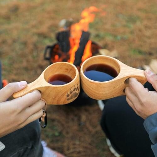 2 Pcs Wooden Backpack Couple Mug Cups with Holder Unique Design Camping Hiking Coffee Tea Cups Outdoor Tableware