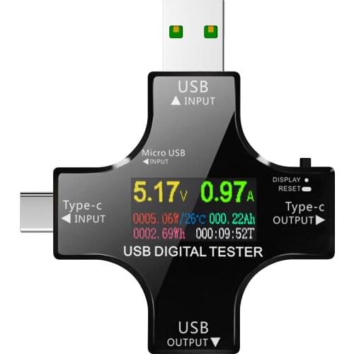 2 in 1 Type C USB Tester USB Voltmeter Ammeter Current Voltage Tester BT APP Control Mini Digital Multimeter with OTG Connector