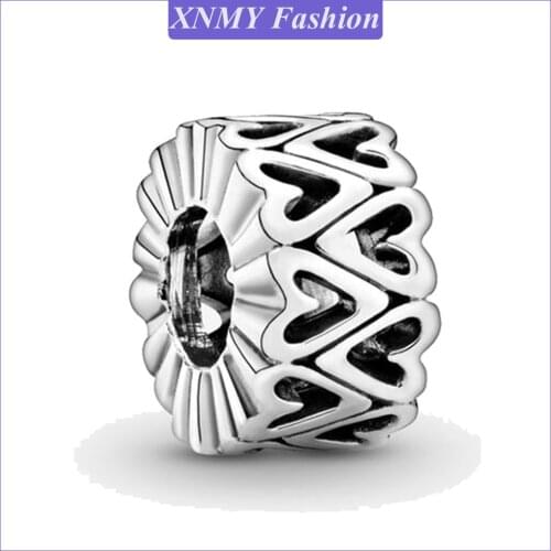 XNMY Heart Shape Hollow Heart to Heart Bead Fit Original Pandora Charms Bracelet For Women Valentines Day Jewelry Accessories
