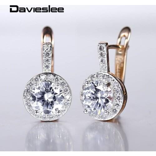 585 Rose Gold Stud Earrings Gifts Round Paved Clear Cubic Zircon Earrings for Women Party Cute Jewelry New Arrivals LGE289
