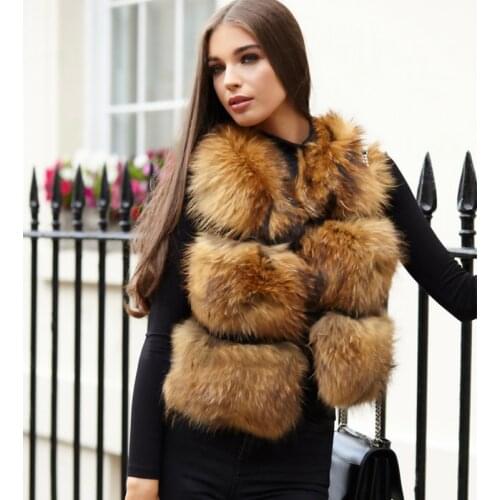Harppihop real raccoon fur women winter short vest real fur thick fur hot sale model Fast free shipping