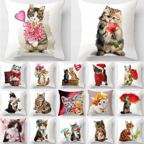 1Pcs Cat Pattern Peach Skin Throw Pillow Living Room Cushion Cover Car Home Decoration Sofa Bed Decorative Pillowcase 45x45cm