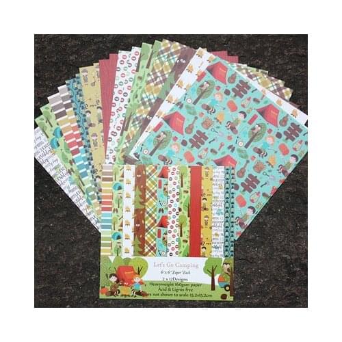 12sheets Lets Go Camping scrapbook paper origami paper DIY Card Making Handmade Home deco gift Background arts and crafts