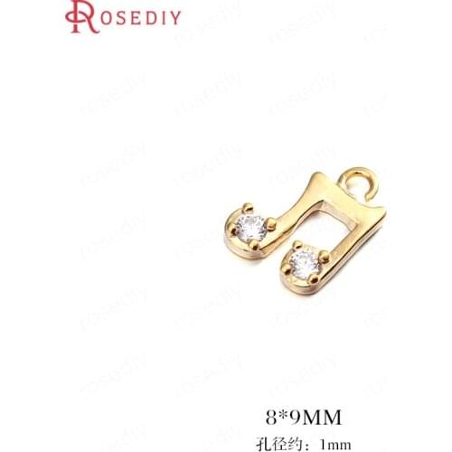 34416)6PCS 8*9MM 24K Gold Color Brass with Zircon Music Symbol Charms Pendants High Quality Diy Jewelry Findings Accessories