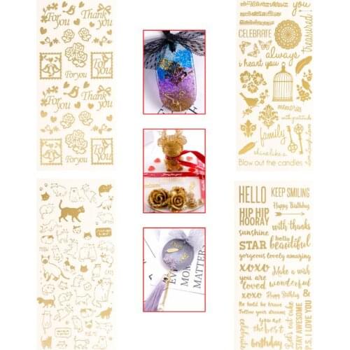 4 Pcs/Set DIY Filler Golden Letter Pattern Rose Transparent Self-adhesive Sticker Materials Epoxy Resin Crafts Findings Jewelry