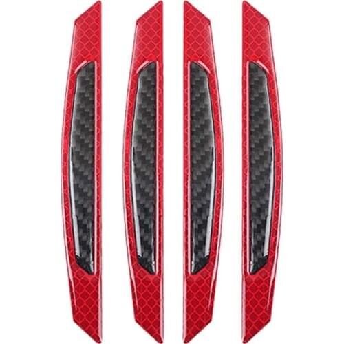 4Pcs Super Red Reflective Stickers Black Carbon Fiber Strips Car Side Door Edge Bumper Anti-Scratch Protection Guards Trim Stick