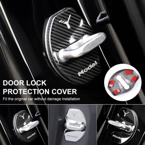 Car Door Lock Cover Protector Car Door Latch Stopper Cover Carbon Fiber for Tesla Model 3 Model Y Interior Accessories 4pcs