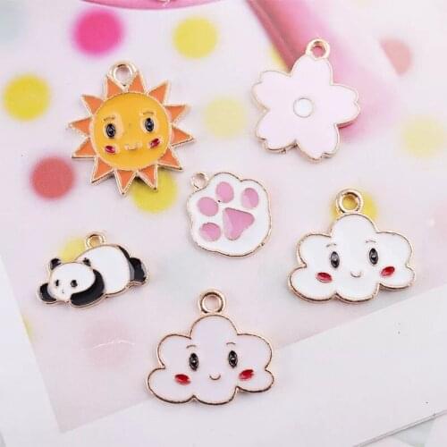 50pcs/lot enamel alloy drop oil cartoon sun/Cloud/flowers/bear shape metal floating locket pendant charms diy jewelry making