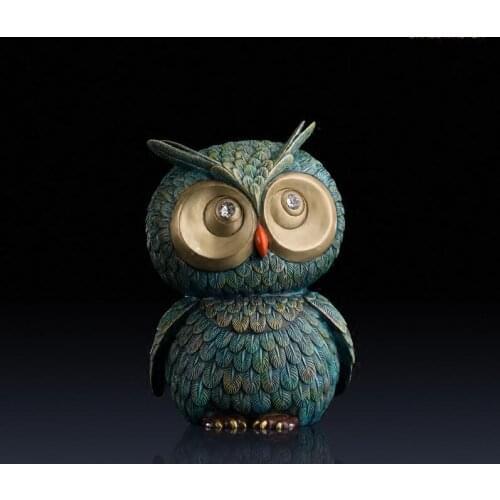 8.6 inches Chinese Art Deco Pure Brass painted owl Bird abstract decorate sculpture Decoration Home Furnishings Gift Statue