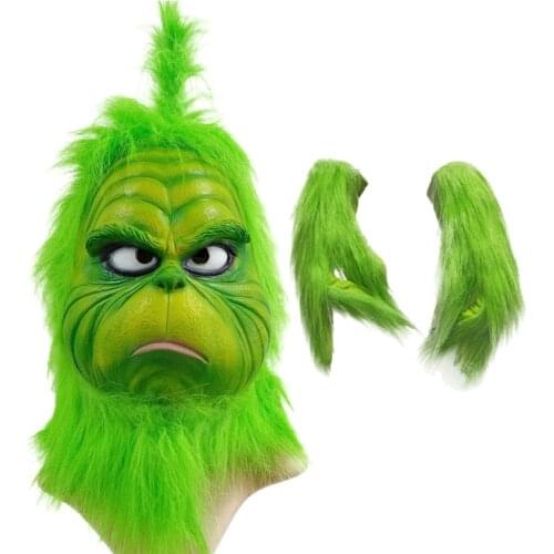 Christmas Green Santa Claus Cosplay Accessories How Christmas Geek Stole Xmas Mask Latex Halloween Hat Plush Gloves