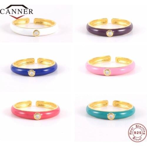 CANNER Colorful Dripping Oil Zircon Rings 100% 925 Sterling Silver Adjustable Open Finger Ring for Women Wedding Jewelry Anillos