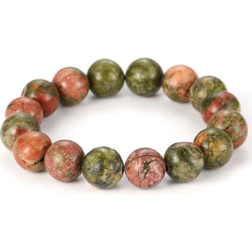 2019 Unique 6mm 8mm 10mm 12mm 14mm Flower Green Natural Stone Beads Bangles Bracelet for Women Men Elastic Bracelet Jewelry