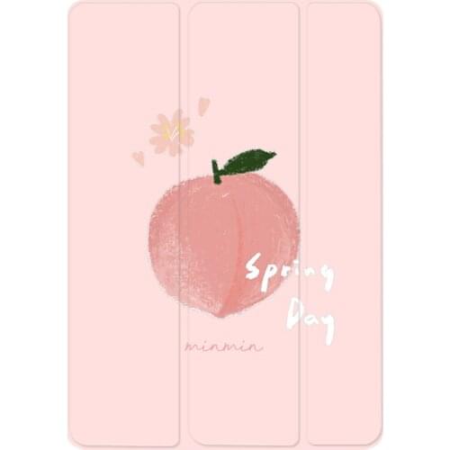 For Ipad Pro 11 Air 4 Mini 5 Case Cute and Fresh Pink Peach with Pen Slot Three-fold Protective Cover Anti-fall