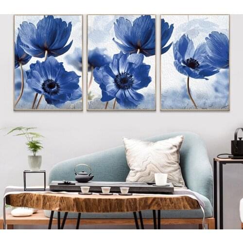 Floral Botanical Canvas Print Abstract Blue Flower Plant Poster Nordic Style Wall Art Painting Scandinavian Decoration Picture